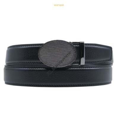Ceinture automatique boucle crémaillère sans trous en croute de cuir de vachette 3.5 cm noir M167