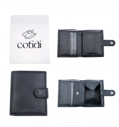 Portefeuille COTIDI avec portemonnaie anti RFID en cuir CC3551 noir