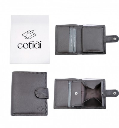 Portefeuille COTIDI avec portemonnaie anti RFID en cuir CC3551 marron
