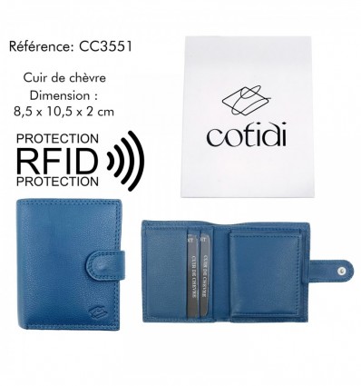 Portefeuille COTIDI avec portemonnaie anti RFID en cuir CC3551 bleu jeans