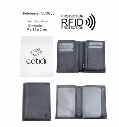 Portefeuille COTIDI 1 volet anti RFID en cuir CC3855 noir