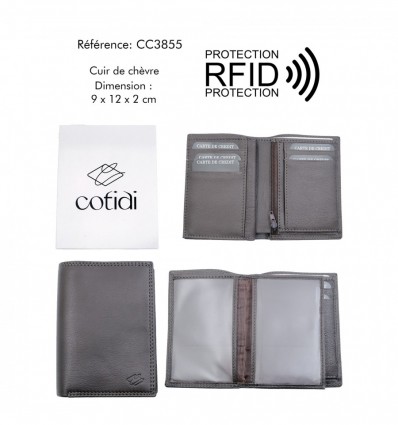 Portefeuille COTIDI 1 volet anti RFID en cuir CC3855 marron