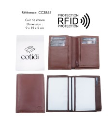 Portefeuille COTIDI 1 volet anti RFID en cuir CC3855 cognac