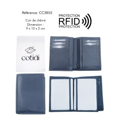 Portefeuille COTIDI 1 volet anti RFID en cuir CC3855 marine