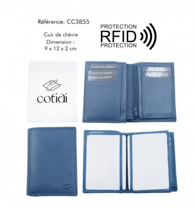 Portefeuille COTIDI 1 volet anti RFID en cuir CC3855 bleu jeans