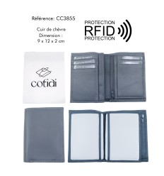 Portefeuille COTIDI 1 volet anti RFID en cuir CC3855 gris