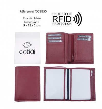 Portefeuille COTIDI 1 volet anti RFID en cuir CC3855 rouge