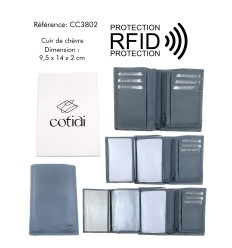 Portefeuille COTIDI 3 volets anti RFID en cuir CC3802 gris