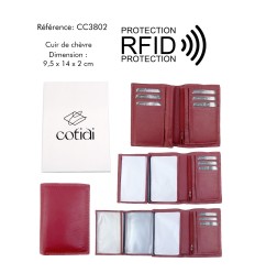 Portefeuille COTIDI 3 volets anti RFID en cuir CC3802 rouge