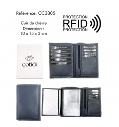 Portefeuille COTIDI 3 volets anti RFID en cuir CC3805 bleu marine