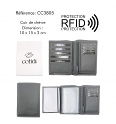 Portefeuille COTIDI 3 volets anti RFID en cuir CC3805 gris
