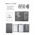 Portefeuille COTIDI 3 volets anti RFID en cuir CC3805 gris