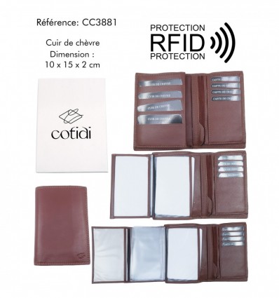 Portefeuille COTIDI 3 volets anti RFID en cuir CC3881 cognac