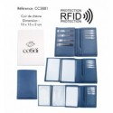 Portefeuille COTIDI 3 volets anti RFID en cuir CC3881 bleu jeans