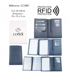 Portefeuille COTIDI 3 volets anti RFID en cuir CC3881 gris