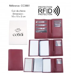 Portefeuille COTIDI 3 volets anti RFID en cuir CC3881 rouge