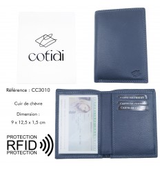 Porte passeport COTIDI anti RFID en cuir CCP102 bleu marine