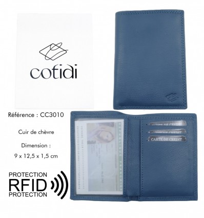 Porte passeport COTIDI anti RFID en cuir CCP102 bleu jeans