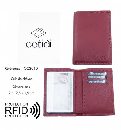 Porte passeport COTIDI anti RFID en cuir CCP102 rouge