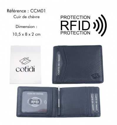 Porte billet COTIDI anti RFID en cuir CCM01 noir