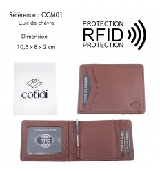 Porte billet COTIDI anti RFID en cuir CCM01 cognac