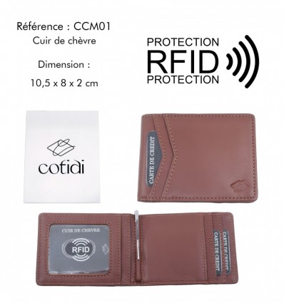Porte billet COTIDI anti RFID en cuir CCM01 cognac