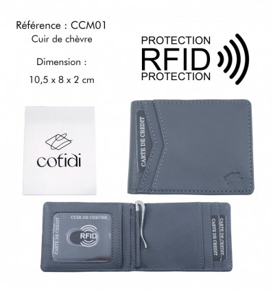 Porte billet COTIDI anti RFID en cuir CCM01 gris