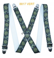Bretelle "X" Elastique à pinces 35mm Fabrication Française 8817 VERT
