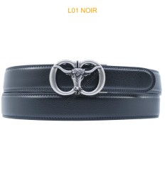 Ceinture automatique boucle crémaillère sans trous en croute de cuir de vachette 3.5 cm