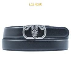 Ceinture automatique boucle crémaillère sans trous en croute de cuir de vachette 3.5 cm