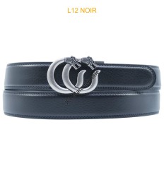 Ceinture automatique boucle crémaillère sans trous en croute de cuir de vachette 3.5 cm