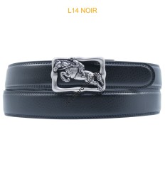 Ceinture automatique boucle crémaillère sans trous en croute de cuir de vachette 3.5 cm