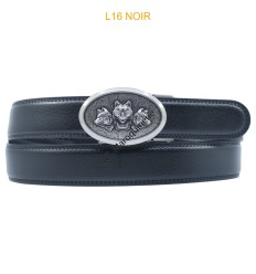 Ceinture automatique boucle crémaillère sans trous en croute de cuir de vachette 3.5 cm