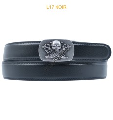 Ceinture automatique boucle crémaillère sans trous en croute de cuir de vachette 3.5 cm