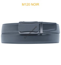 Ceinture automatique boucle crémaillère sans trous en croute de cuir de vachette 3.5 cm