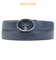 Ceinture automatique boucle crémaillère sans trous en croute de cuir de vachette 3.5 cm
