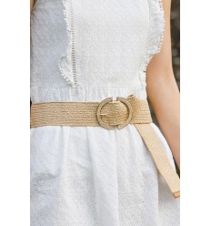 Ceinture raphia en paille élastiqué boucle en métal