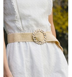 Ceinture raphia en paille élastiqué boucle en métal