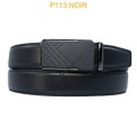 Ceinture automatique boucle crémaillère sans trous en croute de cuir de vachette 3.5 cm