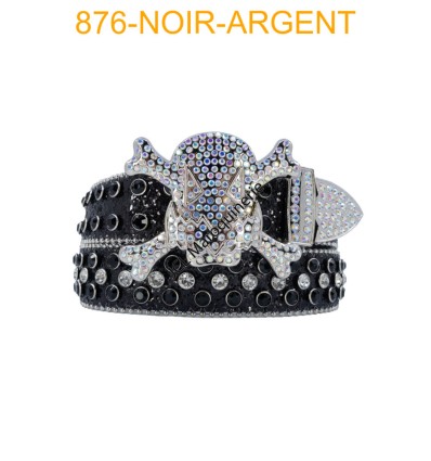 Ceinture strass boucle tête de mort 35 mm