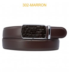 Ceinture automatique boucle crémaillère sans trous en croute de cuir de vachette 3.5 cm