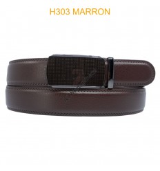 Ceinture automatique boucle crémaillère sans trous en croute de cuir de vachette 3.5 cm