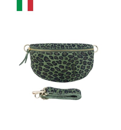 Sac banane en cuir daim impression léopard