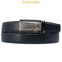 Ceinture automatique boucle crémaillère sans trous en croute de cuir de vachette 3.5 cm