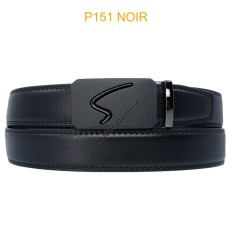 Ceinture automatique boucle crémaillère sans trous en croute de cuir de vachette 3.5 cm - 4