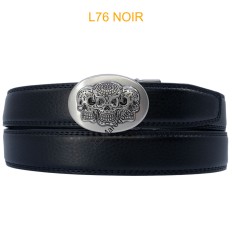 Ceinture automatique boucle crémaillère sans trous en croute de cuir de vachette 3.5 cm - 4