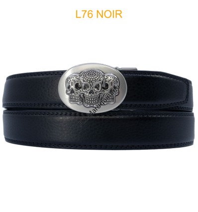 Ceinture automatique boucle crémaillère sans trous en croute de cuir de vachette 3.5 cm - 4