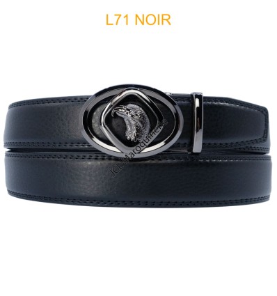 Ceinture automatique boucle crémaillère sans trous en croute de cuir de vachette 3.5 cm - 4