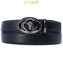 Ceinture automatique boucle crémaillère sans trous en croute de cuir de vachette 3.5 cm