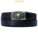 Ceinture automatique boucle crémaillère sans trous en croute de cuir de vachette 3.5 cm